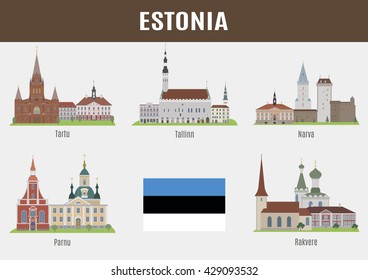 Famous Places of Estonian Cities. Vector set of high-quality