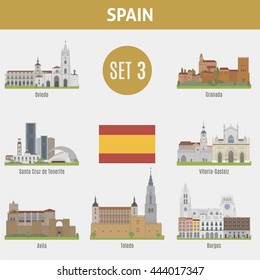 Famous Places Spain cities. Vector set of high-quality. Set 3


