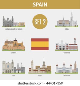 Famous Places Spain cities. Vector set of high-quality. Set 2


