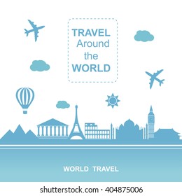 Famous places. Travel around the world vector illustration. Flat design style poster. 