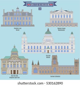 Famous Places in United Kingdom: Kingston Lacy - Dorset, Spencer House - Westminster, City Hall - Belfast, Hull City Hall - Kingston upon Hull, Durham Cathedral