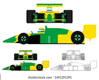 Famous race car. Brazilian colors flag.