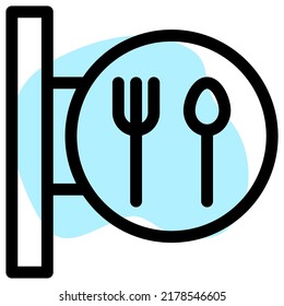 Famous restaurant in the town with kitchenware on banner