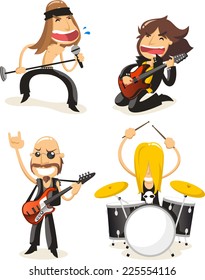 Famous Rock Band musicians Playing rock and roll cartoon illustration