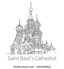 Famous Saint Basils Cathedral drawing sketch illustration in Moscow  Ortodox church  Vector illustration