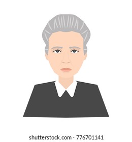 Famous scientist Marie Curie portrait isolated on white background. Stock vector illustration of a celebrity person, nobel prize winner, physicist.