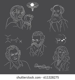 Famous Scientists by hand drawn sketch illustration (vector)