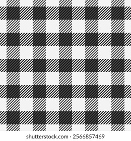 Famous seamless textile plaid, hippy fabric background tartan. Lovely check texture pattern vector in white and black colors palette.