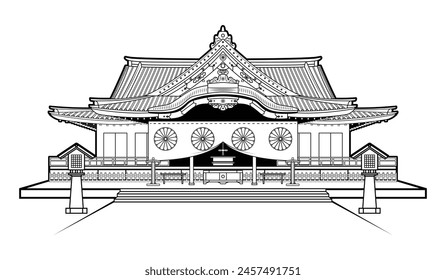 The famous Shinto shrine in Tokyo Japan-Yasukuni jinja Shrine drawing in black and white cartoon vector