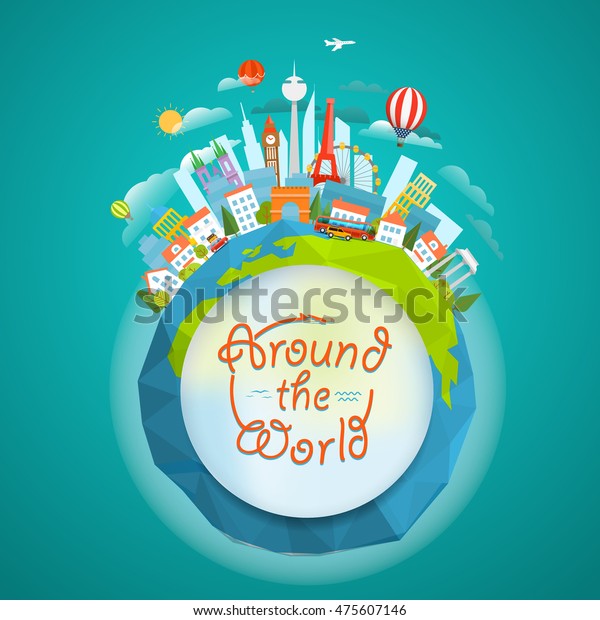 Famous sights around the world. Travel concept vector\
illustration. 