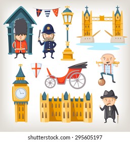 Famous sights, retro elements of city architecture, lifestyle and people of new and old London