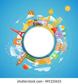 Famous signts around the world. Copy-space vector illustration