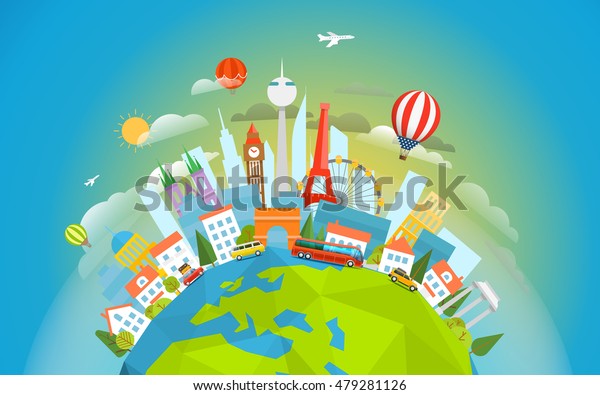 Famous signts around the world. Travel\
concept vector illustration. Around the \
world\
tour