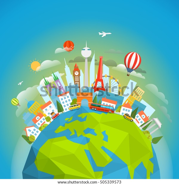 Famous signts around the world. Travel
concept vector illustration. Around the 
world
tour