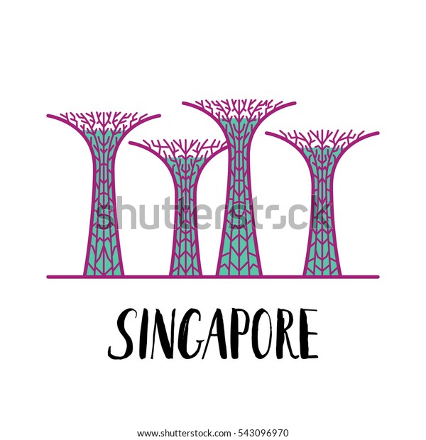 Famous Singapore Landmark Gardens By Bay Stock Vector Royalty Free