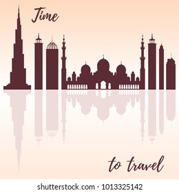 Famous skyscrapers of the world, mosque. Buildings and symbols. Design for banner, poster or print.