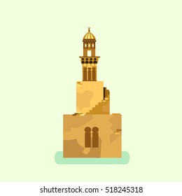 Famous spiral minaret of  Ahmad Ibn Tulun Mosque in Cairo .flat vector illustration