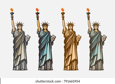 Famous statue of liberty. Symbol United States of America. Vector illustration