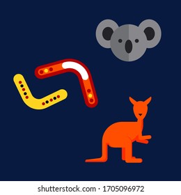 Famous symbols of Australia. Vector illustration. Flat icons. Elements of design. 