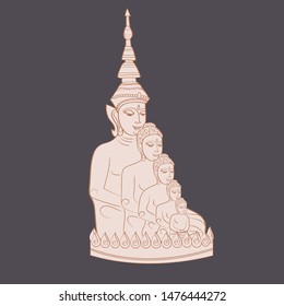 Famous Thai Buddha Sculpture with hand drawn illustration (vector)