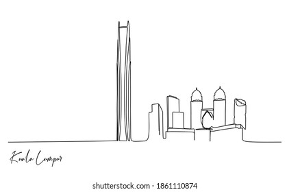 Torre famosa en un horizonte de la ciudad. Recorte continuo de una línea