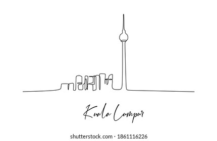 Famous Tower In A City Of South East Asia. Continuous One Line Drawing