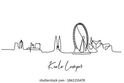 Famous Tower In A City Of South East Asia. Continuous One Line Drawing