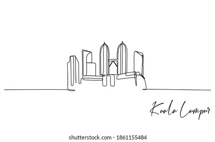 Famous Tower In A City Of South East Asia. Continuous One Line Drawing