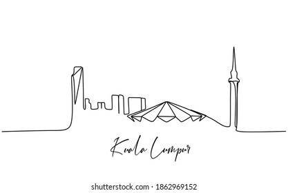 Famous Tower In A City Of South East Asia. Continuous One Line Drawing