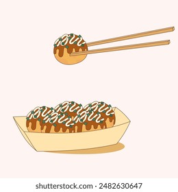 famous traditional japanese takoyaki dish, vector illustration