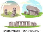 Famous travel locations, Stonehenge, Easter island and Brownshill dolmen