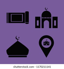 famous vector icons set. with carpet, university location and mosque in set