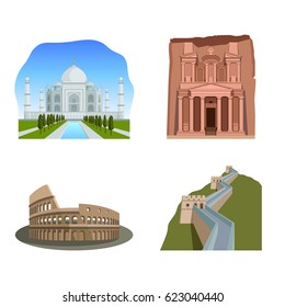 Famous wonders of the world: Taj Mahal, Petra, Colosseum, The great wall.