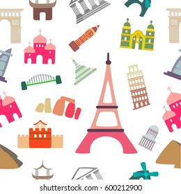 Famous world landmark seamless pattern. Paris seamless pattern