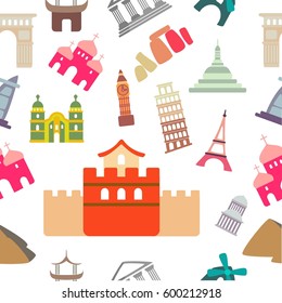 Famous world landmark seamless pattern