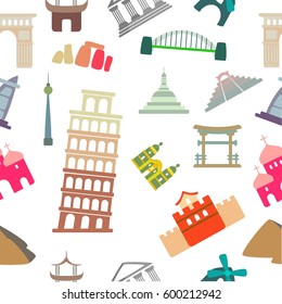 Famous world landmark seamless pattern