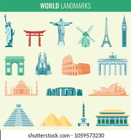 Famous World Landmarks. Travel and Tourism concept. Vector illustration