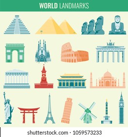 Famous World Landmarks. Travel and Tourism concept. Vector illustration
