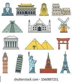 Famous World Landmarks. Travel and Tourism concept. Vector illustration
