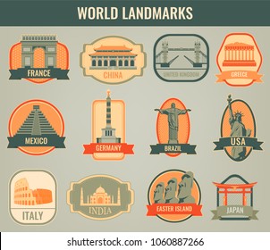 Famous World Landmarks. Travel and Tourism concept. Vector illustration