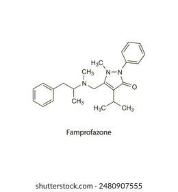 Famprofazone flat skeletal molecular structure NSAID drug used in Pain treatment. Vector illustration scientific diagram.