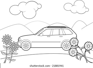 famyli car trip outline