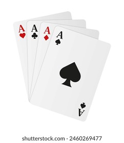 A fan of 4 playing cards. Ace of Spades, Hearts, Diamonds and Clubs.