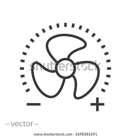 fan adjust icon, adjustable speed fan, automatic ventilation change, thin line symbol on white background - editable stroke vector illustration eps10