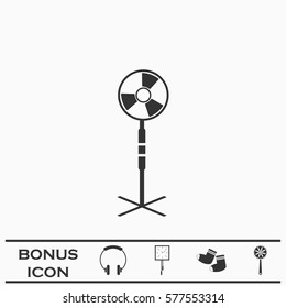 Fan air conditioner icon flat. Black pictogram on white background. Vector illustration symbol and bonus button