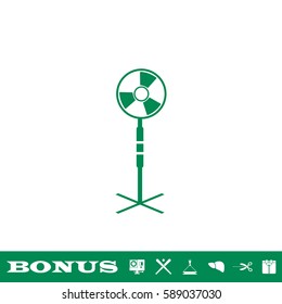 Fan air conditioner icon flat. Green pictogram on white background. Vector illustration symbol and bonus button