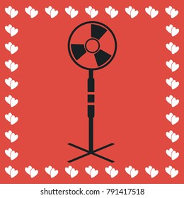 Fan air conditioner icon flat. Simple black pictogram on red background with white hearts for valentines day. Vector illustration symbol