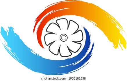 Fan and arrows blue cooling red heat air conditioner symbol