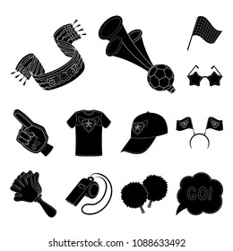 Fan and Attributes black icons in set collection for design. Sports Fan vector symbol stock web illustration.