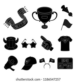 Fan and Attributes black icons in set collection for design. Sports Fan vector symbol stock web illustration.